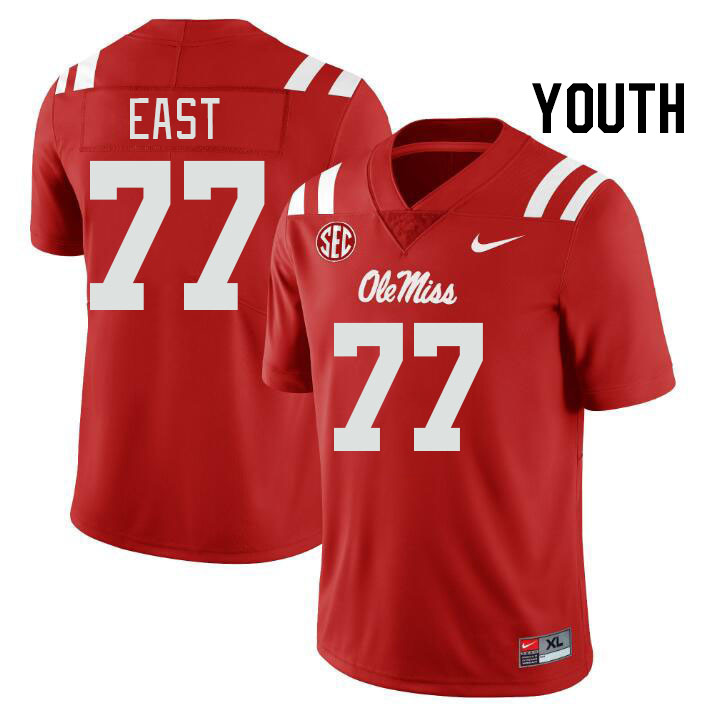 Youth #77 Cam East Ole Miss Rebels College Football Jerseyes Stitched Sale-Red